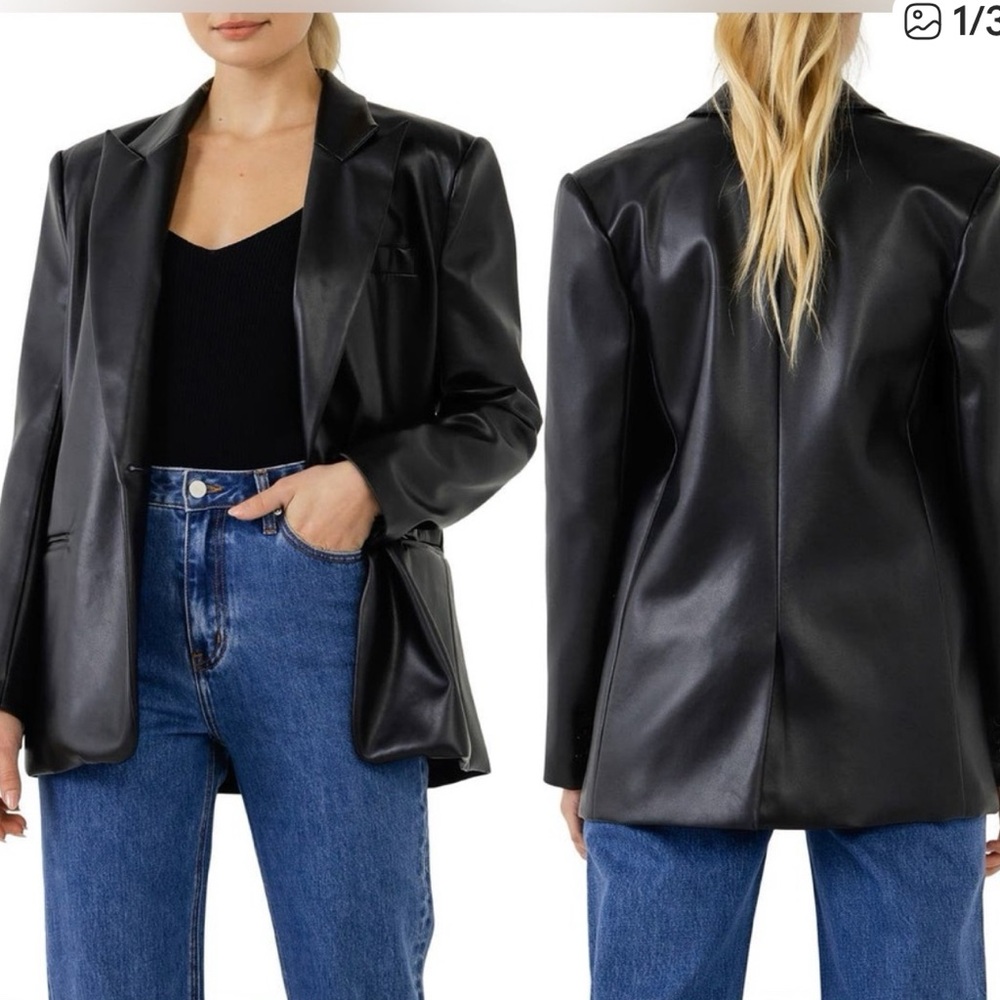 Endless Rose Black Faux Leather Blazer